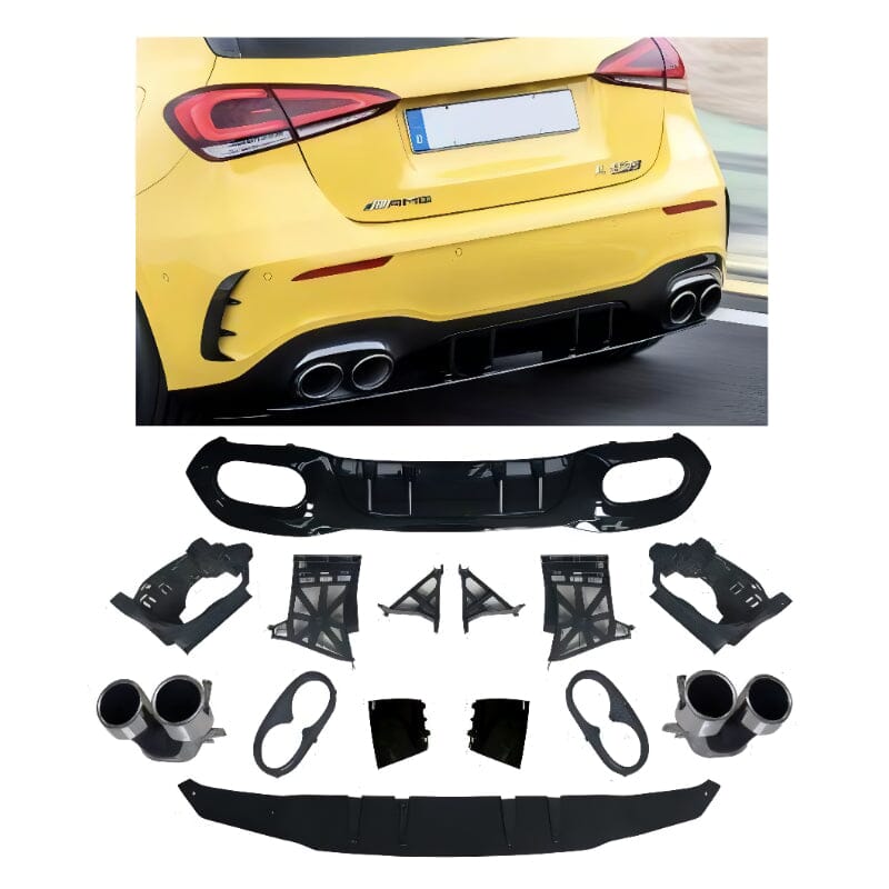 Mercedes W177 Kompaktlimousine Diffusor + Auspuffblenden 2X2 CHROM AMG OPTIK RSHOP